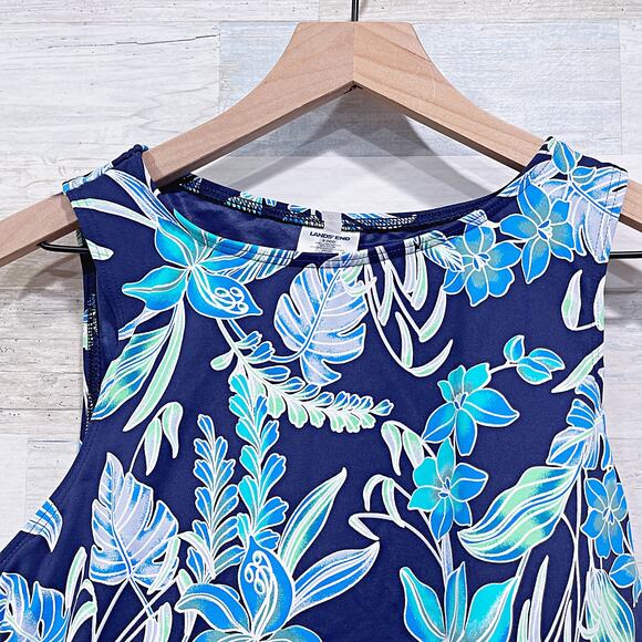 Lands End Swim Tropical Floral Tankini Swim Top Blue Lined Modest Womens 8 DDD - Picture 2 of 6